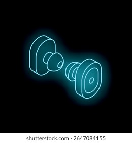 Neon blue glowing wireless earbuds floating on a black background, representing modern technology and personal audio