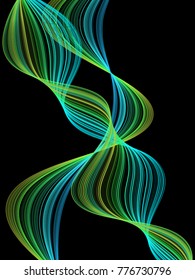 Neon blue and green multiple intersecting lines, tech fibers motion. Vector abstract flowing curves pattern background, geometric design. Futuristic smoky vector pattern for cover, banner layout.