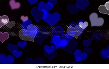 Neon blue hearts background. Vector version