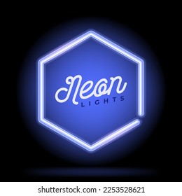 Fondo hexágono azul neón. Ilustración vectorial. Lámpara de luz de neón.