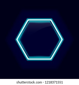 Neon Blue Hexagon Frame, Electric Light Box Banner