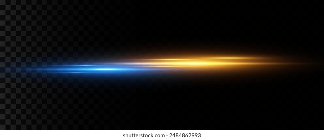 Neon blue horizontal speed lines. Glowing stripes. Laser beams. light lines of movement and speed in neon color.Beautiful flash of light and sparks.