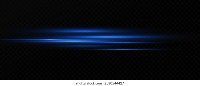 Líneas de velocidad Horizontal azul neón. Rayas brillantes. Rayos láser. líneas de luz de movimiento y velocidad en color neón. Hermoso destello de luz y chispas.