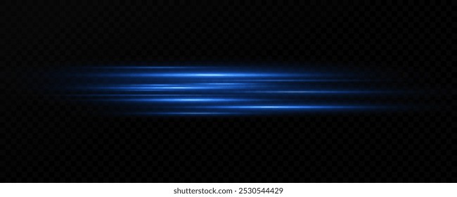 Líneas de velocidad Horizontal azul neón. Rayas brillantes. Rayos láser. líneas de luz de movimiento y velocidad en color neón. Hermoso destello de luz y chispas.