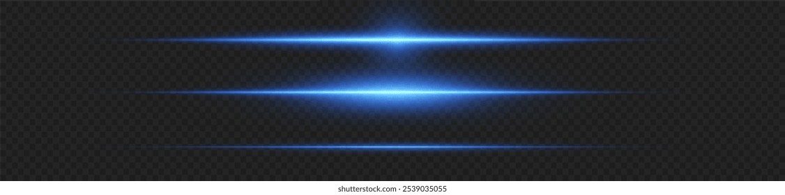 Neonblaue horizontale Geschwindigkeitslinien. Laserlichtlinien. Horizontales Neonlicht. Glühende Streifen. Laserstrahlen. leichte Bewegungslinien und Geschwindigkeit in Neonfarbe. Ein schöner Lichtblitz und Funken.