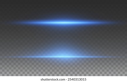 Neon blue horizontal speed lines. Laser lines of light. Horizontal neon light. Glowing stripes. Laser beams. light lines of movement and speed in neon color. A beautiful flash of light and sparks.