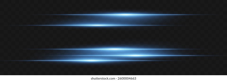 Neon blue horizontal speed lines. Glowing stripes.Vector.EPS 10.