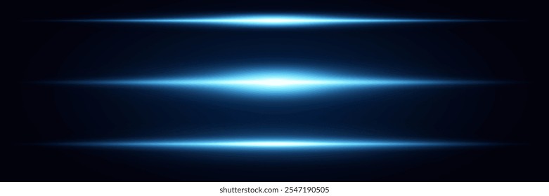 Linhas de velocidade horizontal azul neon.Raios laser de luz. Ilustração vetorial.