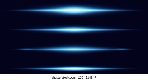 Neon blue horizontal speed lines.Light effect. Abstract laser beams of light.