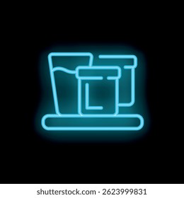 Neon blue icon of a set of measuring cups, the kind used for cooking and baking, standing on a shelf