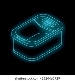 Neon blue isometric illustration of an electric foot bath massager displaying temperature setting on a dark background