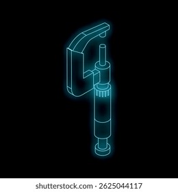 Neon blue isometric micrometer symbolizes advanced measurement technology, suitable for engineering, manufacturing, and quality control themes