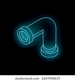 Tubulação isométrica azul neon formando um ângulo reto, brilhando sobre um fundo escuro, ideal para conceitos industriais e de encanamento
