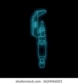 Neon blue isometric vernier caliper measuring tool glowing on a dark background, ideal for engineering and precision measurement concepts