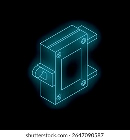 Neon blue isometric view of a generic electronic component, evoking innovation and technological advancement