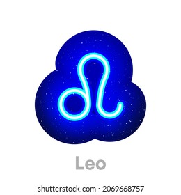 Neon blue Leo zodiac icon in space. Realistic neon horoscope icon. Glowing neon Leo zodiac line icon. It has mask area on White Background.