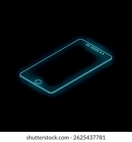 Neon blue light contours a futuristic smartphone on a black background, representing mobile technology and innovation