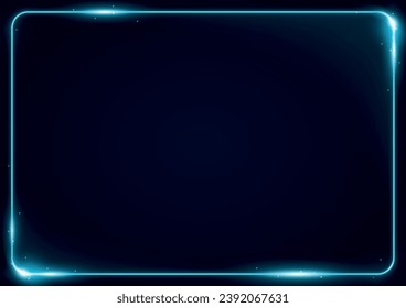 Neon Blue Light Line Border Frame Glowing Template