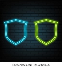 Neon blue light shield sign protection concept vector background.