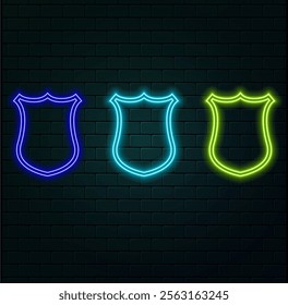 Neon blue light shield sign protection concept vector background.