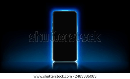 Neon Blue Light Smartphone Mock up Vector Illustration. Futuristic Mobile Screen with Glowing Shadow. Vector.