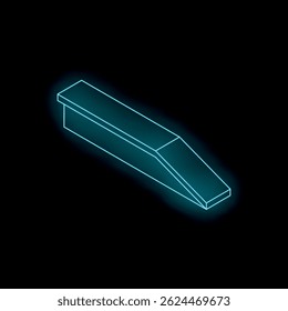 Neon blue loading ramp icon glowing on a black background, representing loading, delivery, and logistics concepts
