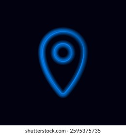 Neon blue location marker pin icon with a glowing appearance, symbolizing position or place.