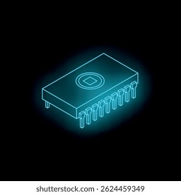 Microchip azul neon representando o avanço tecnológico e capacidades de processamento