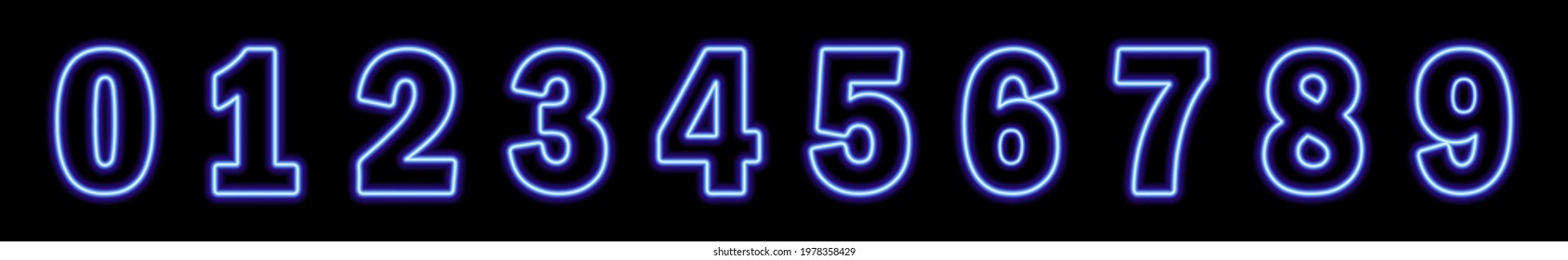 Neon blue number 9 on black background. Learning numbers, serial number, price, place