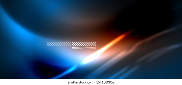El fondo de las olas abstractas azul neón y naranja. Luces brillantes en colores brillantes con elementos de diseño. Ilustración futurista o tecnológica, concepto de alta tecnología
