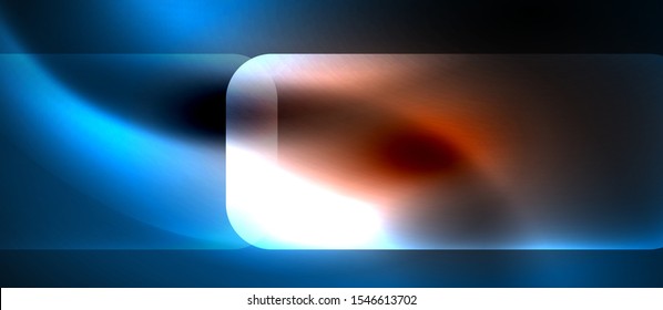 Neon blue and orange abstract waves background. Shiny lights on bright colors with design elements. Futuristic or technology template illustration, hi-tech concept