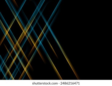 Neon blue and orange glowing glossy stripes abstract background. Vector hi-tech futuristic design