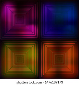 Neon blue, orange, pink, yellow geometric background. Abstract illustration. Glowing lines. Technology. Vector illustration