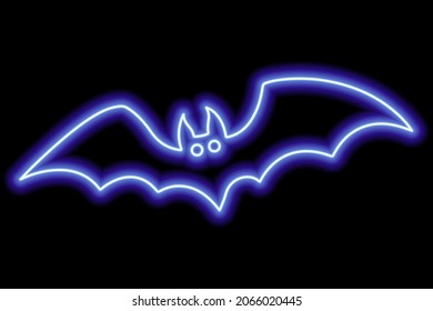 Neon blue outline of a bat on a black background. Halloween concept. Vector illustration