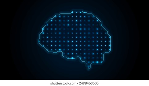 Contornos azules de neón del cerebro humano con puntos brillantes de fondo futurista abstracto. Diseño de conexión de tecnología de Vector