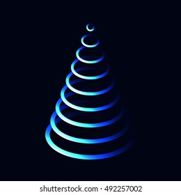 Neon blue oval layer christmas tree on black background