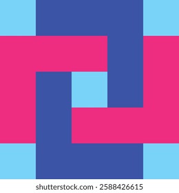 Neon blue and pink interlocking rectangles on a pale blue background