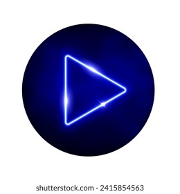 Neon blue Play Button 3d Vektorgrafik. Abstrakter, glänzender Kreis auf schwarzem Hintergrund mit leuchtendem Dreieck. Play Symbol, Drücken Sie, um zu beginnen. Multimedia, Audio, Video, Kino, Musik.