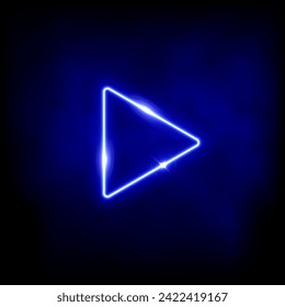 Ilustración vectorial 3d del botón de reproducción azul neón. Resumen anillo de círculo brillante sobre fondo negro con triángulo brillante. Icono Reproducir, Pulse para iniciar. Multimedia, audio, video, cine, música.