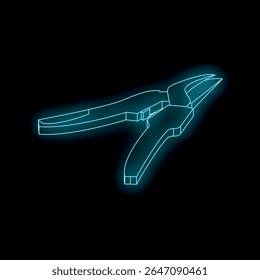 Neon blue pliers glowing on a dark background, symbolizing construction, maintenance, and do it yourself activities