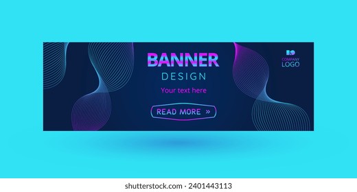 Neon blue and purple banner background design with CTA button: Read more.