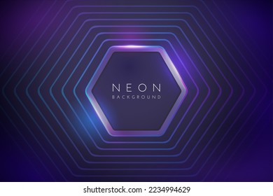 Neon blue purple pink light pattern,Hexagon stripe night light,vecter night background wallpaper clean and premium neon