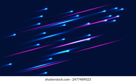 Neon blue and purple streaks cross a dark background, creating a sense of speed and dynamic motion perfect for tech and vibrant themes.