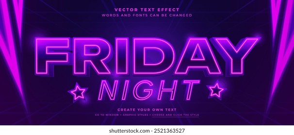 Neonblau violetter Texteffekt auf abstraktem Hintergrund, Party-Nacht, Vektorgrafik-Stil