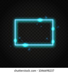 Neon blue rectangle frame with space for text. Abstract electric light background.