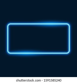 Neon blue rectangular frame on dark blue background, vector illustration.