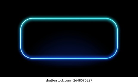 Quadro retangular azul néon com cantos arredondados, brilhando sobre um fundo escuro. Borda vibrante moderna para banner da Web, jogo ou design de interface do usuário.