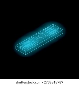 Neon blue remote control glowing on dark background, representing futuristic entertainment technology