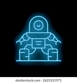 Neon blue robot standing with arms outstretched representing automation and artificial intelligence