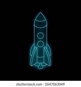Lanzamiento de un cohete azul neón en el espacio, que simboliza el inicio, la innovación y la exploración en empresas comerciales